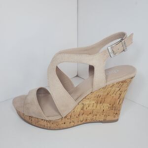 Charles By Charles David Louis Cork Wedge Heels Beige Microsuede Sz 9M NEW